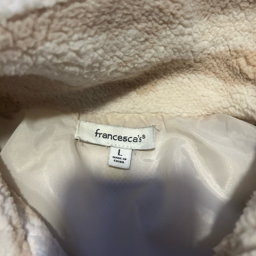 Francesca's Collections Cream and Tan fleece Jacket - Picture 6 of 7